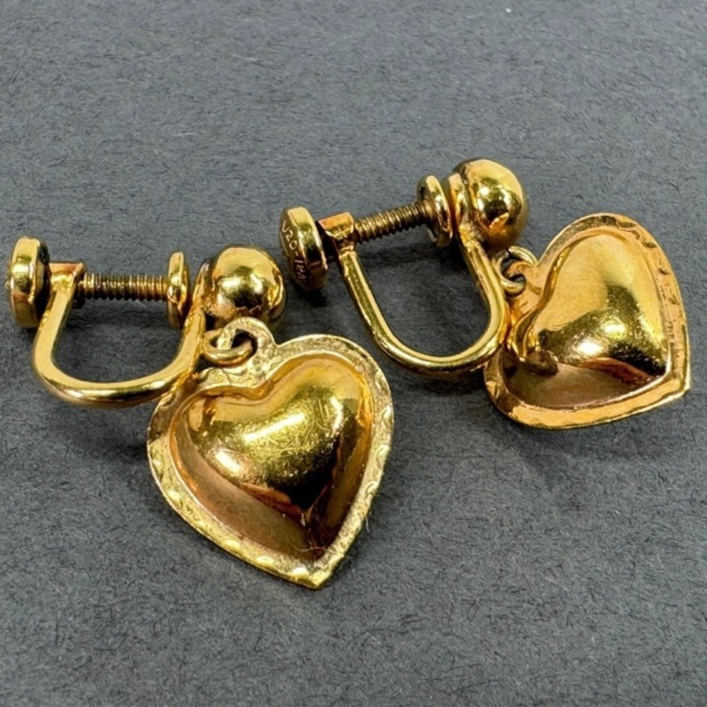 Vintage 12K gold‎ filled faux pearl heart screw earrings + miniature pendant. - Picture 5 of 6